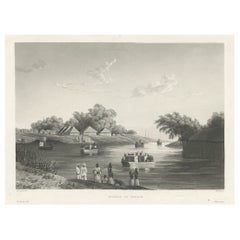 Impression ancienne du fleuve Yanoan ou Yanam en Inde, vers 1835
