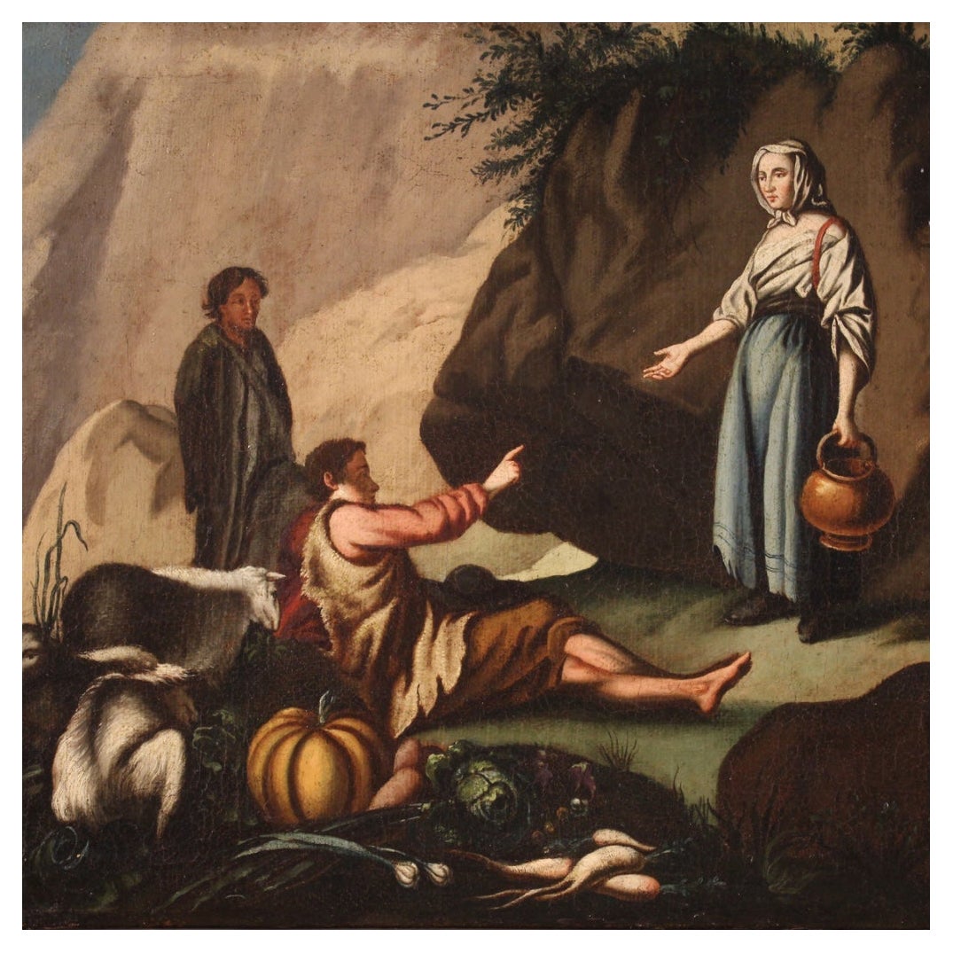 Huile sur toile italienne du 18ème siècle, peinture ancienne d'une scène pastorale, 1750
