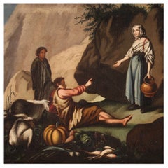 18th Century Oil on Canvas Italian Antique Painting Pastoral Scene, 1750
