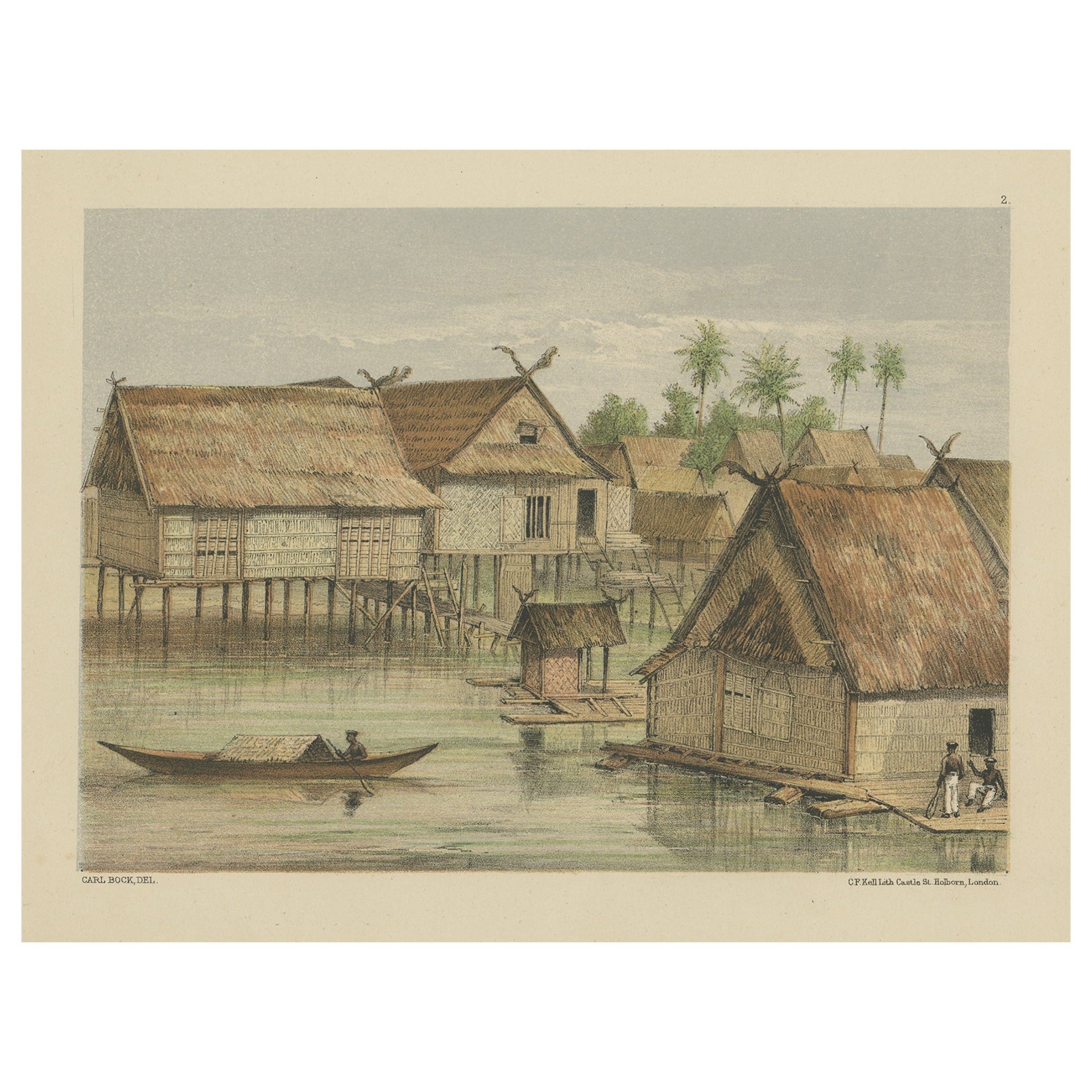 Print of Tenggarong in East-Kalimantan on The Island of Borneo, Indonesia, 1881 For Sale