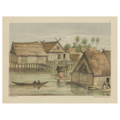 Antique Print of Tenggarong in East-Kalimantan on The Island of Borneo, Indonesia, 1881