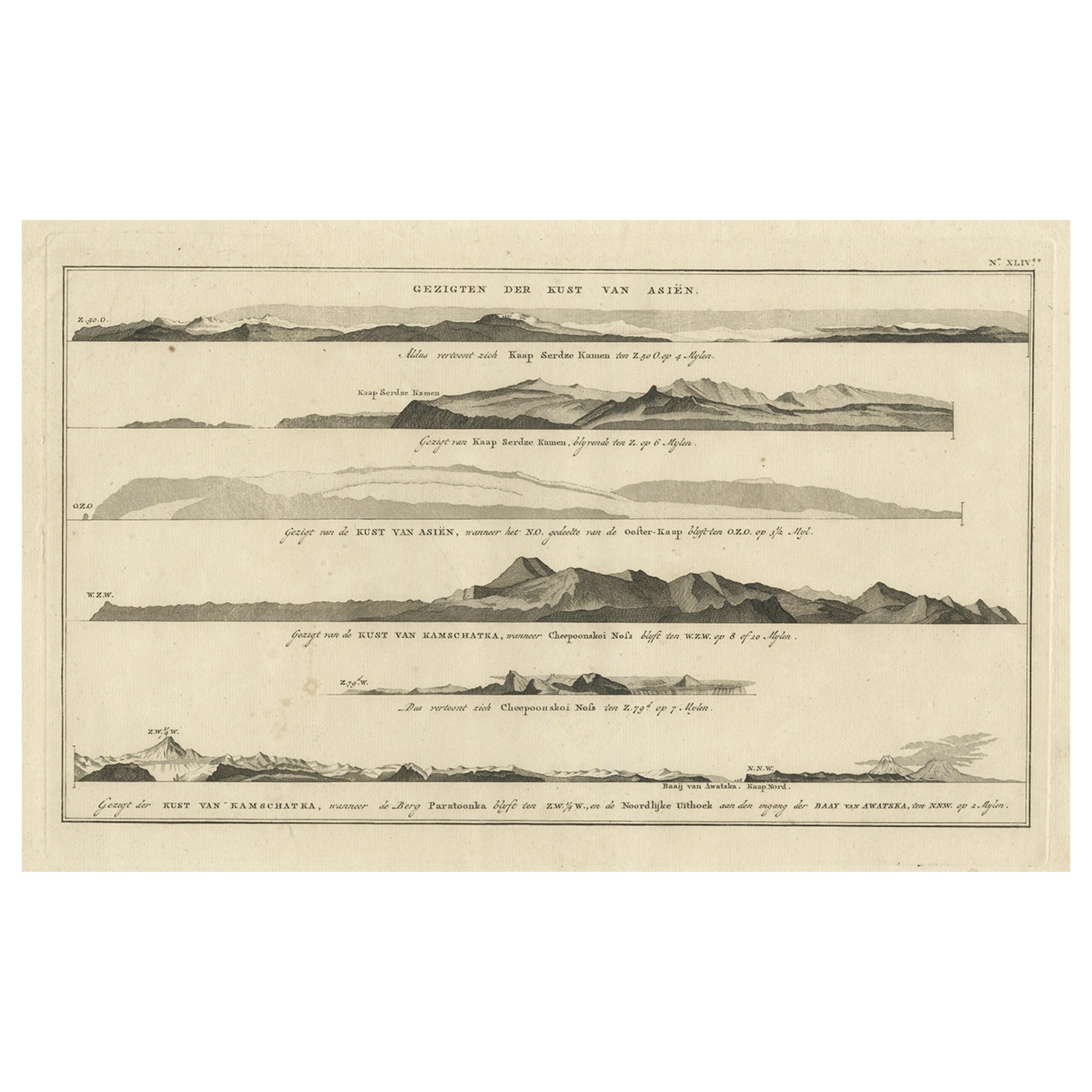 Dutch Antique Engraving with Coastal Views of Asia by Cook, 1803 For Sale