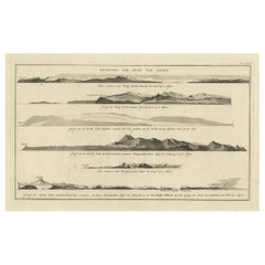 Incisione antica olandese con vedute costiere dell'Asia di Cook, 1803