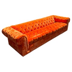 Vintage Mid Century Modern Orange Tufted Chesterfield Sofa - Dunbar Baughman Style