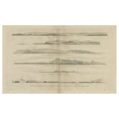 Antiker Druck mit Küstenansichten von Asien von Cook, um 1784