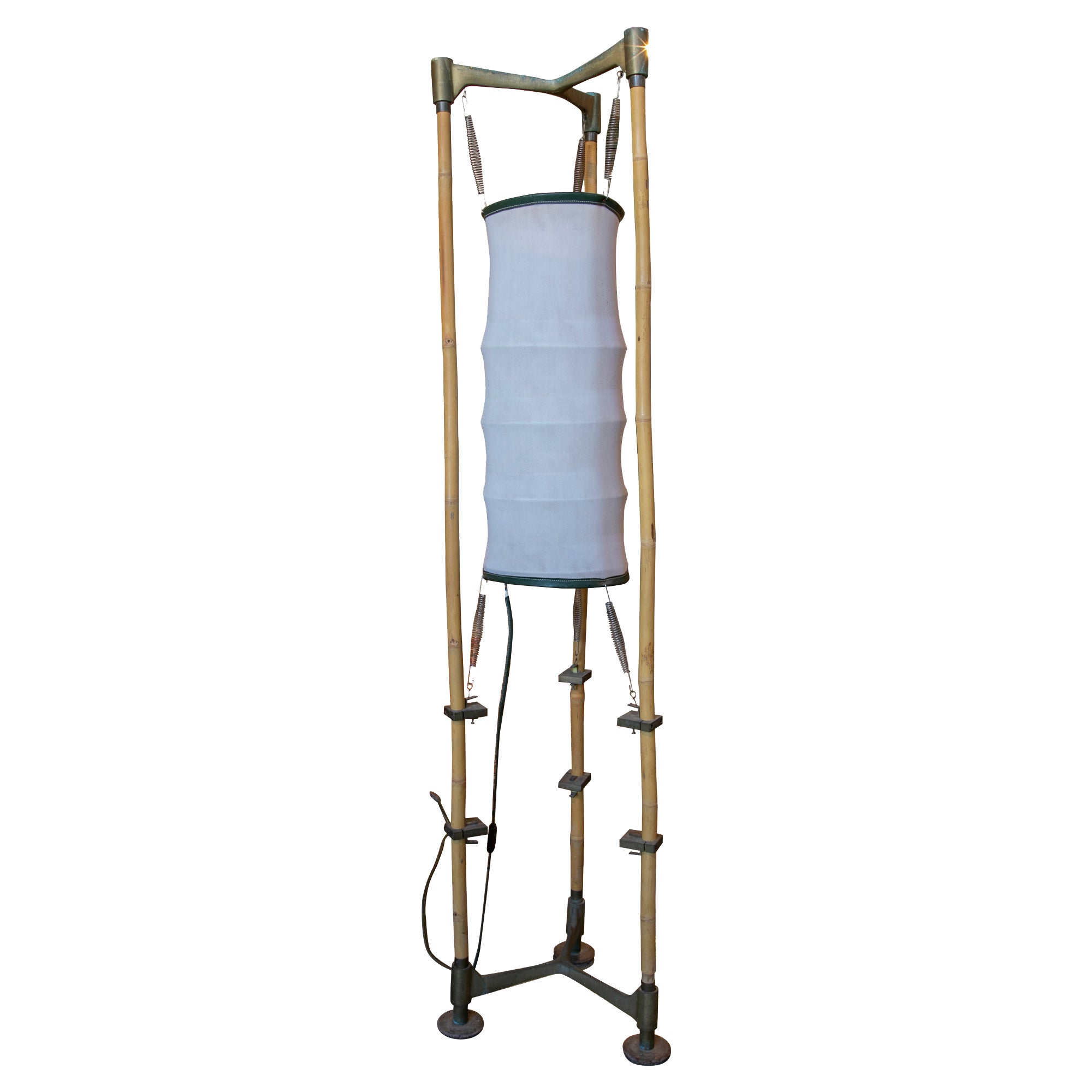 Floor Standing Lamp Made of Bamboo, Bronze Accessories and Fabric