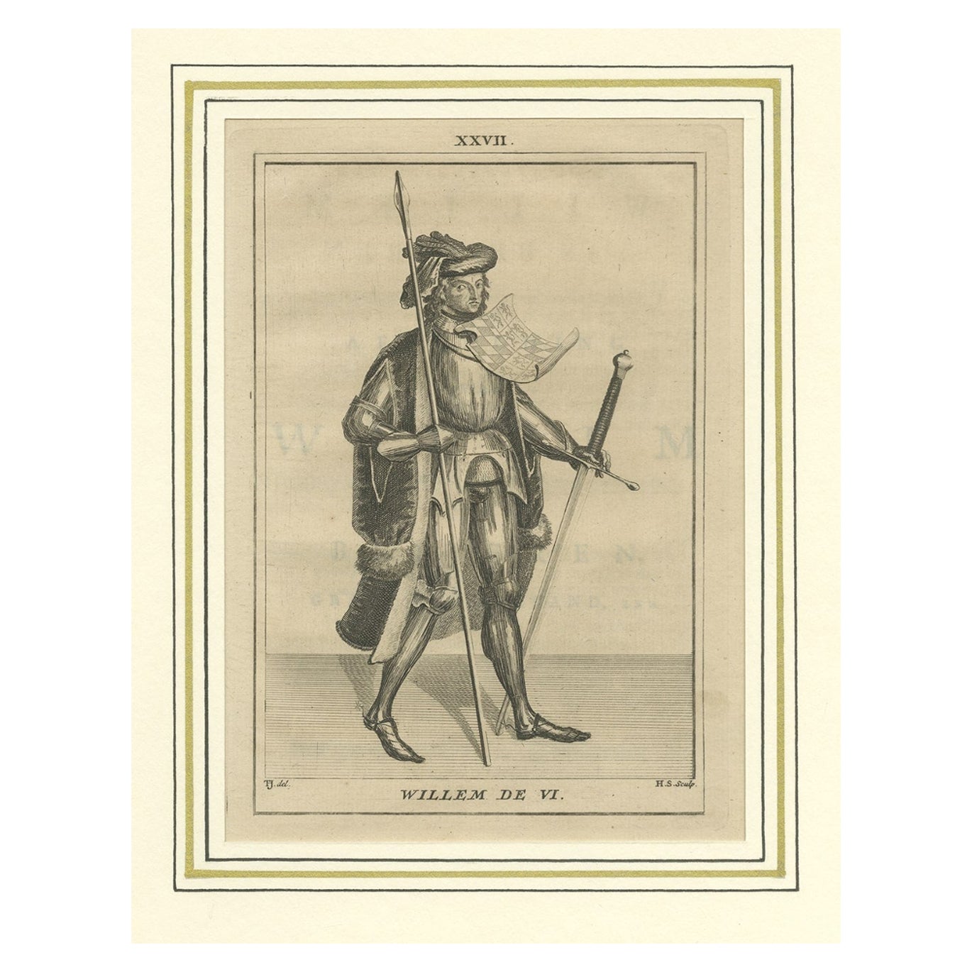 Antique Print of Willem VI of Hainaut, Holland and Zeeland, 1745 For Sale
