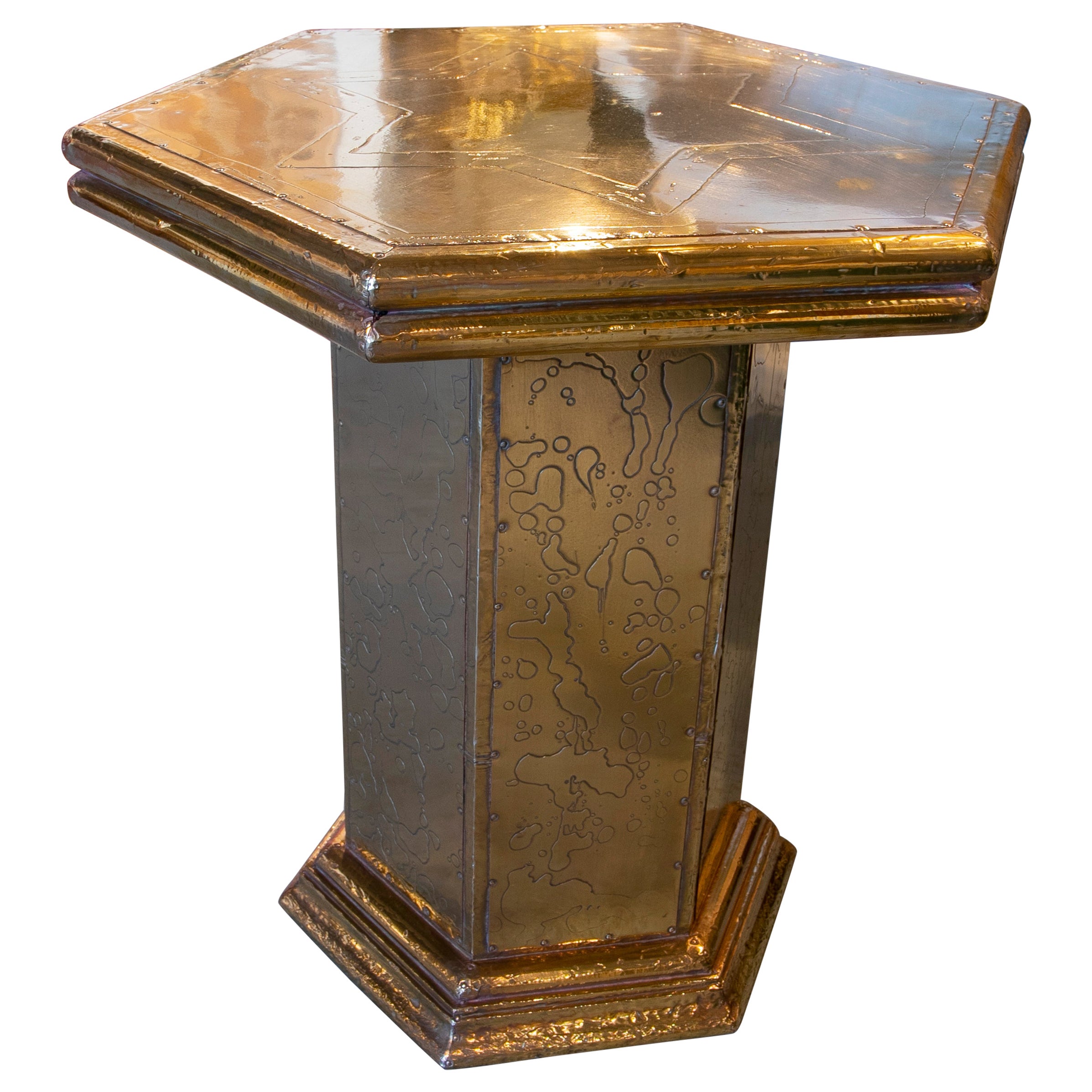 1980s Spanish Bronze Octagonal Side Table