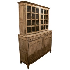 18th Century English Oak Display Cabinet with Originals Glasses Panels