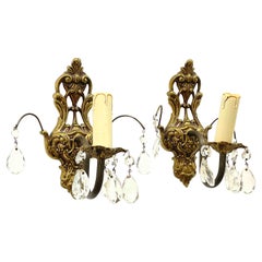 Pair of Sconces Bronze and Crystal Glass, Sweden, 1950s