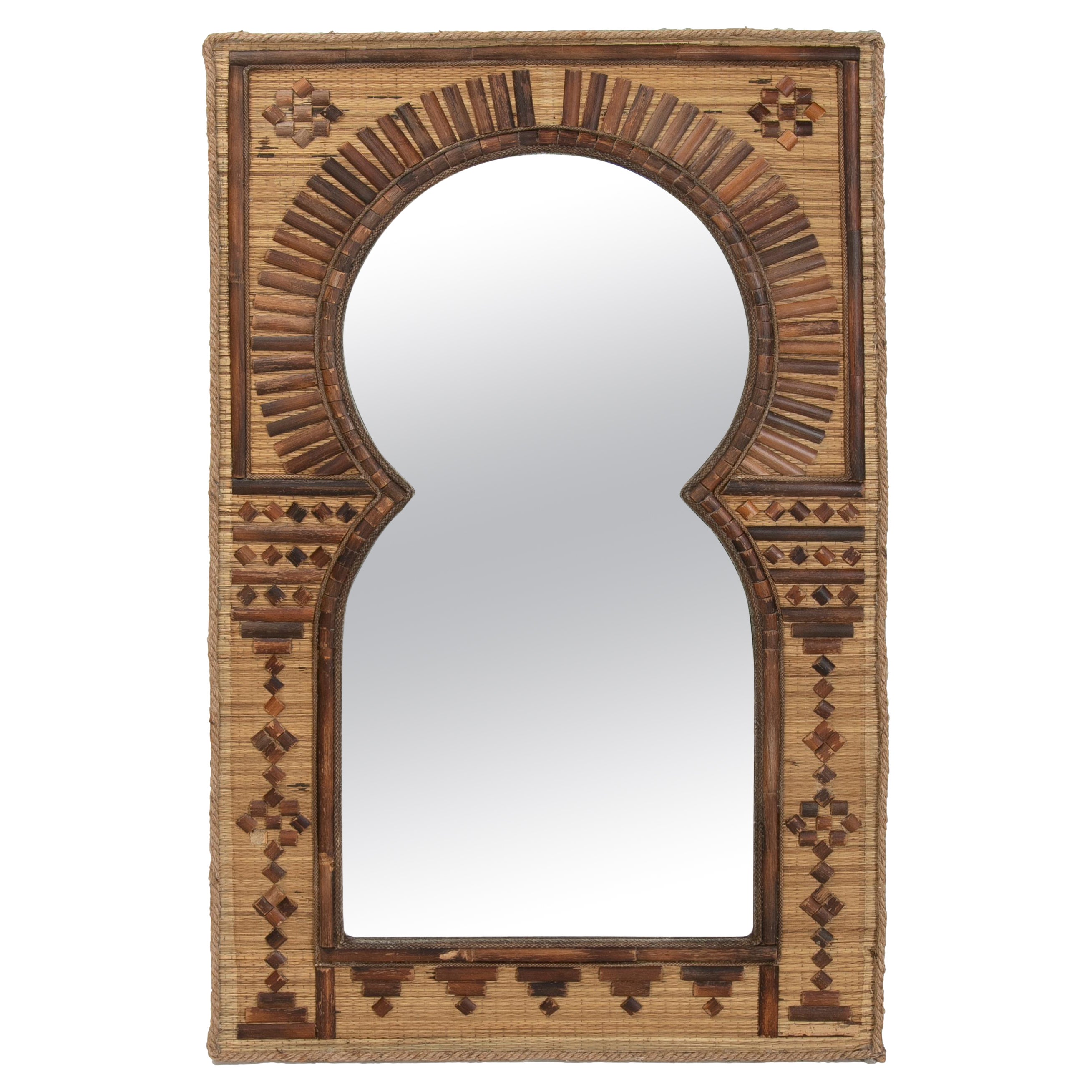 1980s Bamboo, Straw and Rope Mirror in the Shape of a Typical Muslim Arch
