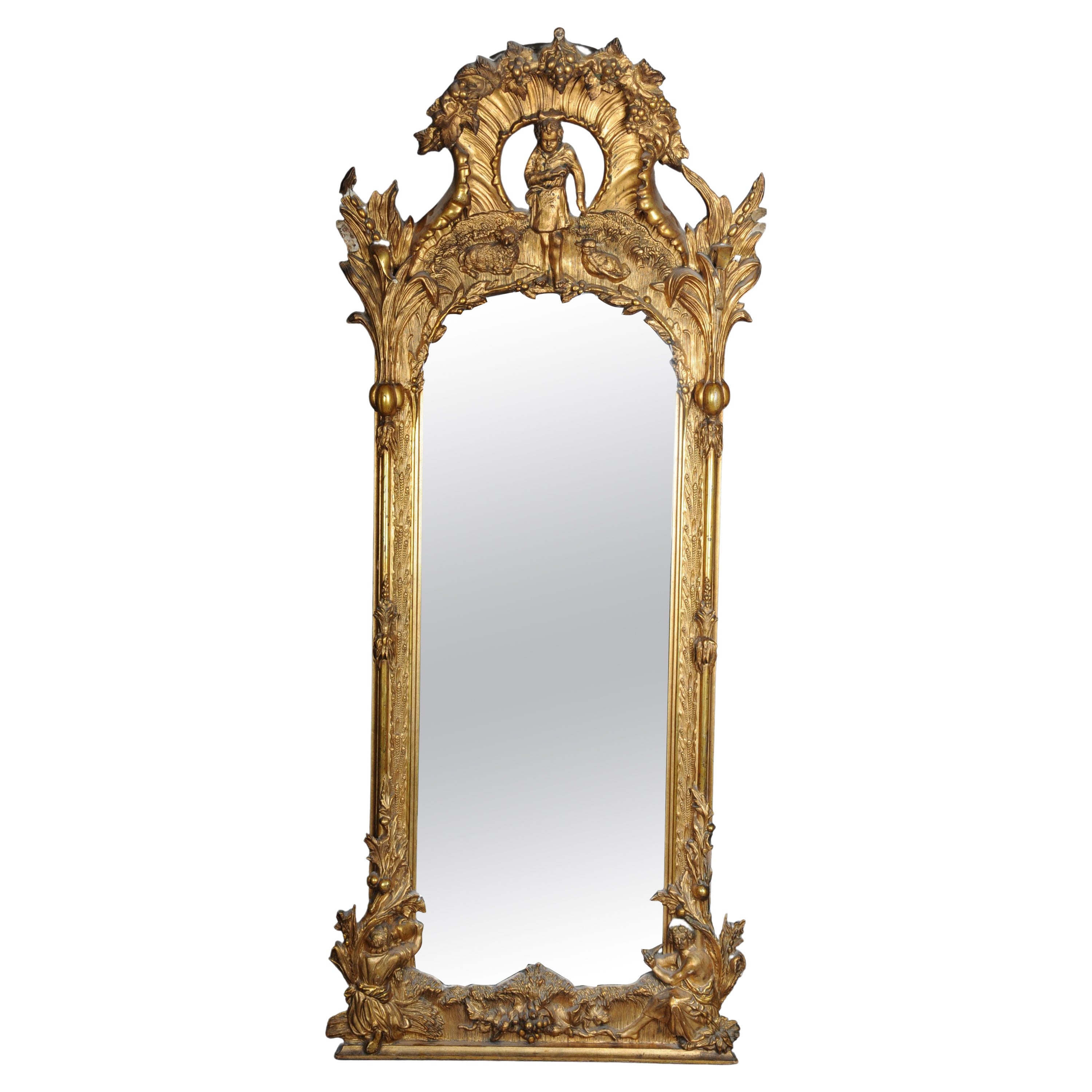 Antique Historicism Mirror, Around 1870, Gilded For Sale