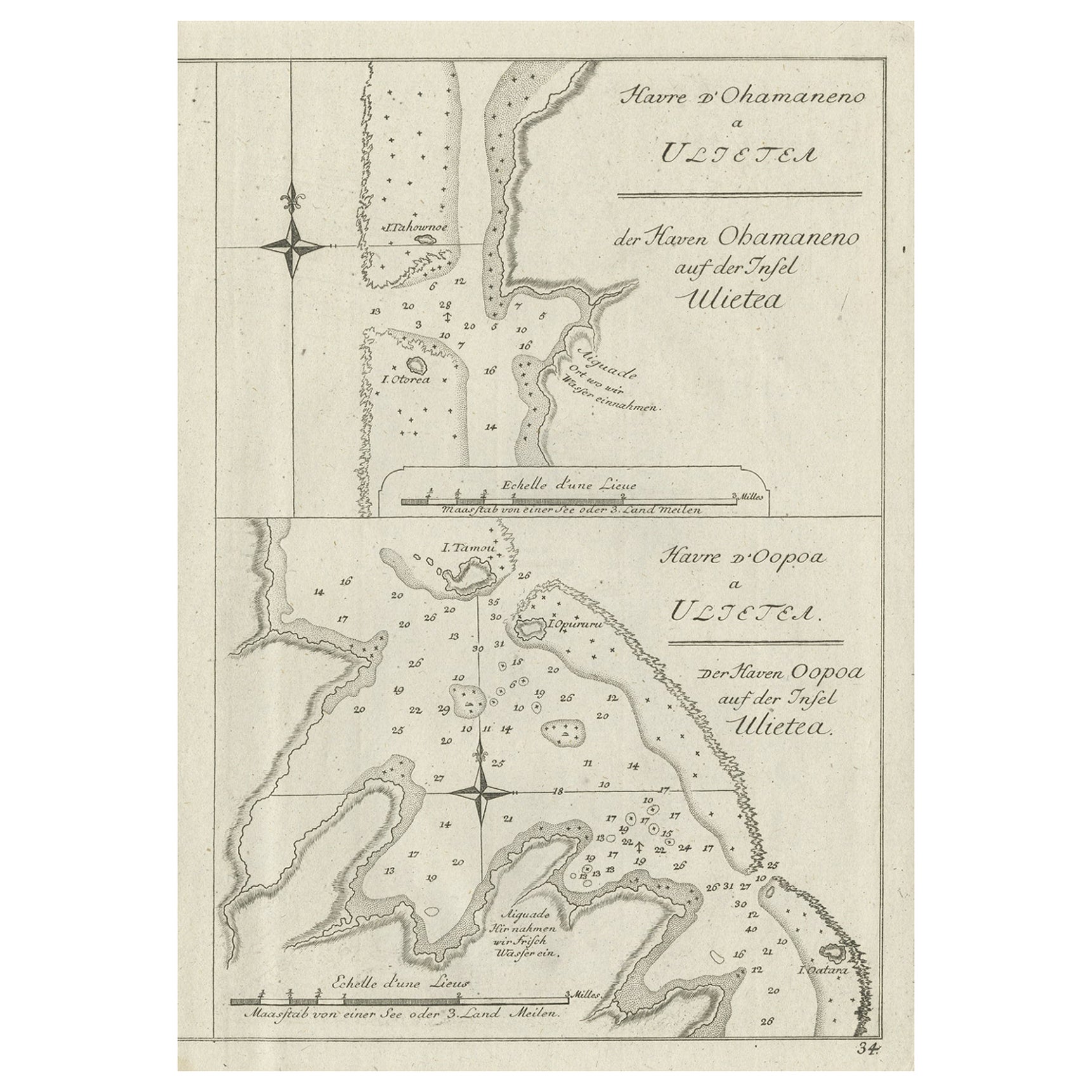 Antique Print of Various Island in French Polynesia, circa 1774 For Sale