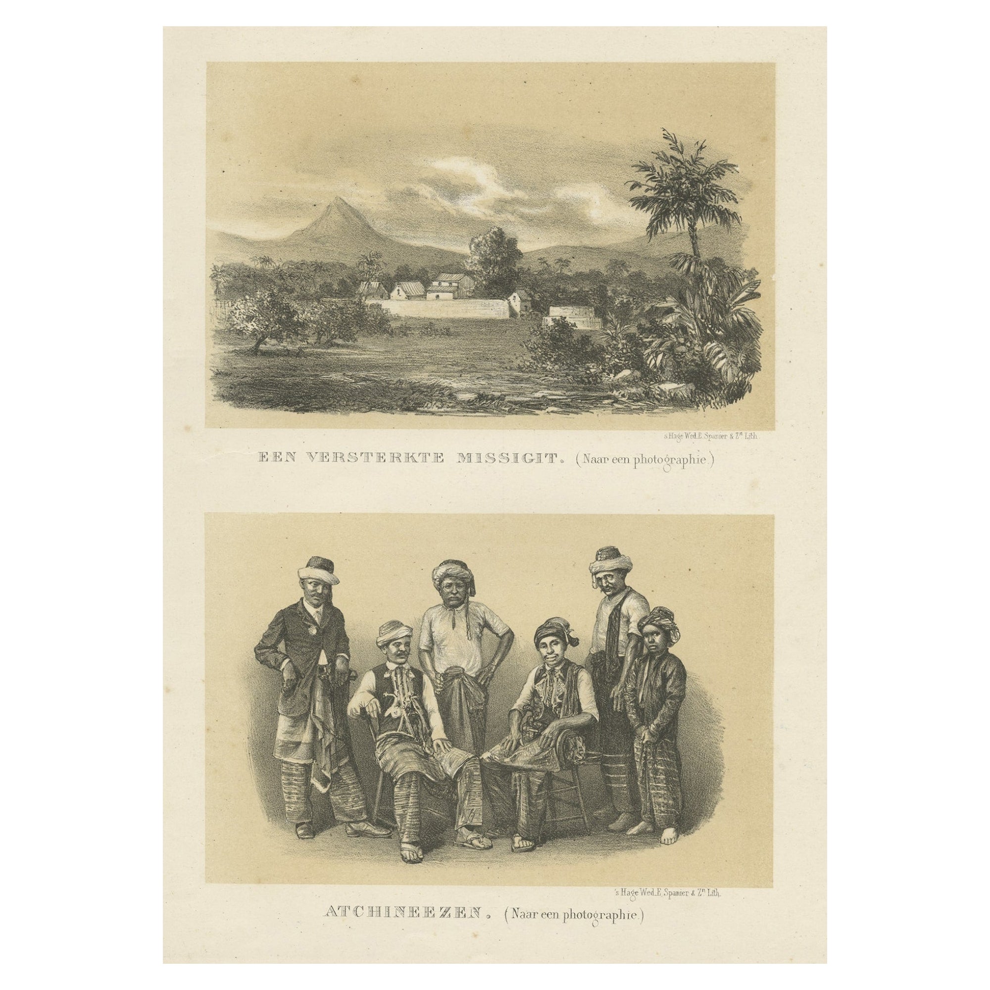 Print of a Fortified Mosque and of Nobility in Aceh, Sumatra, Indonesia, 1874 For Sale