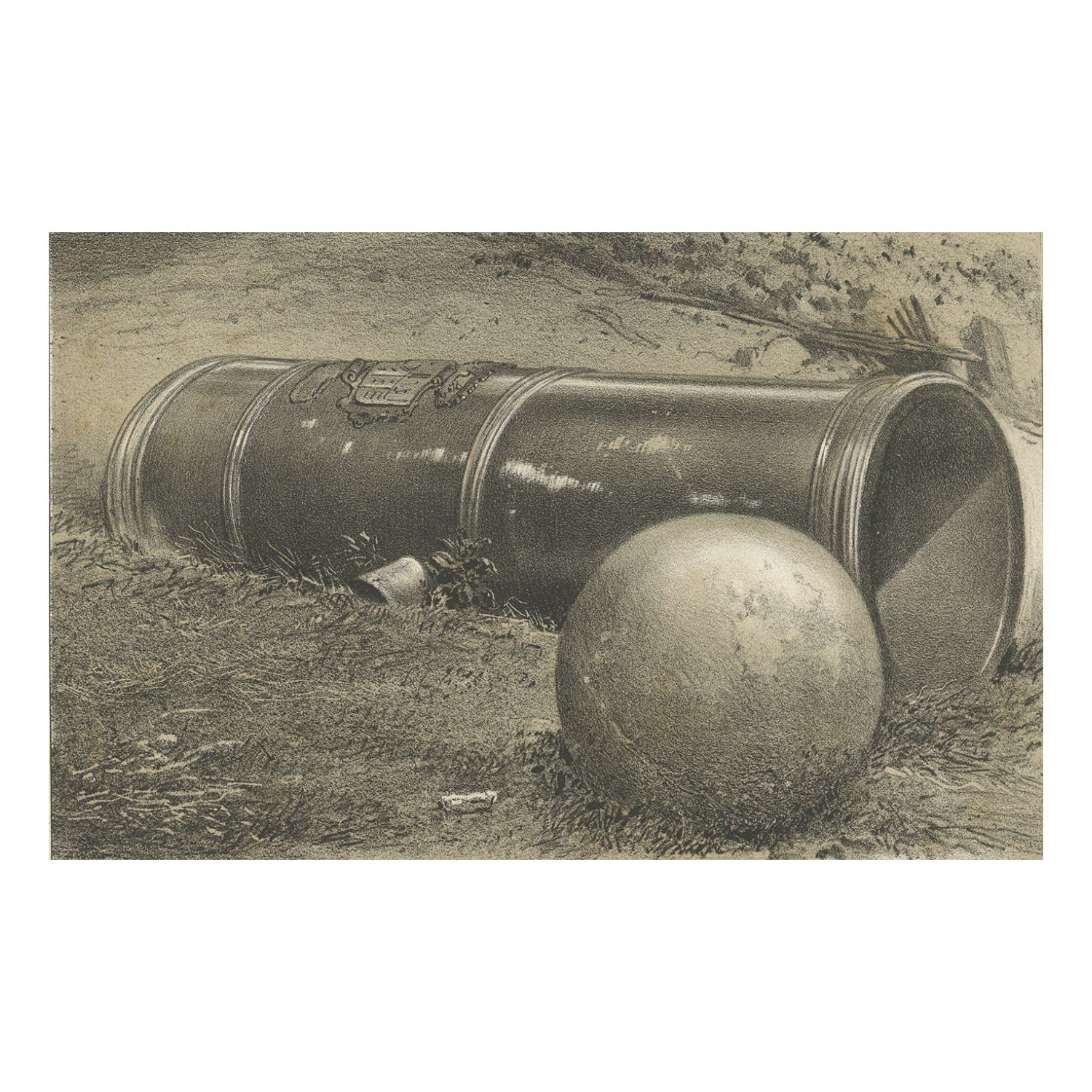 Antiker Druck mit riesigem Kanon und Besatz von Kraton in Aceh, Indonesien, 1874