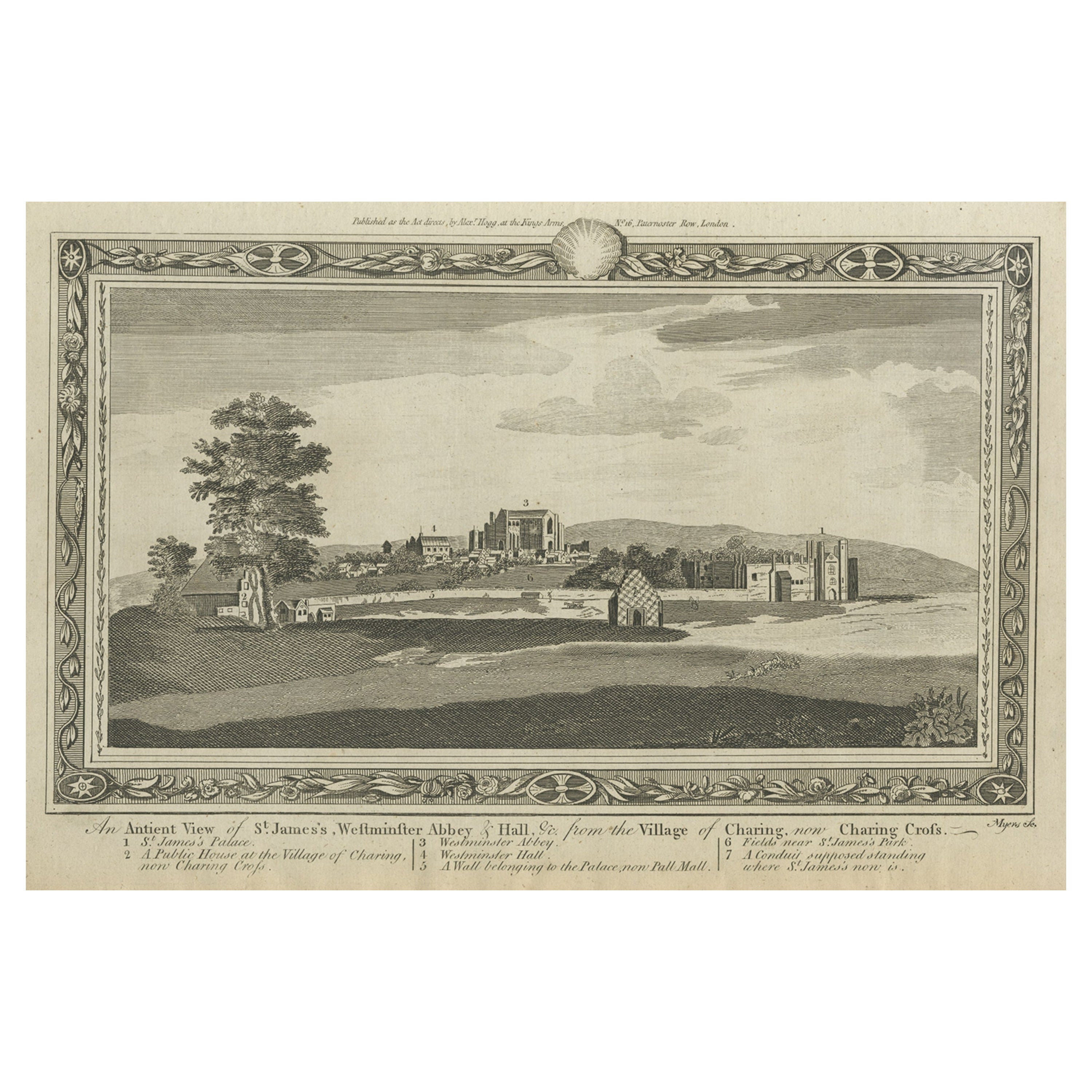Rare Antique Print of the Famous Westminster Abbey, London, England, C.1800 For Sale