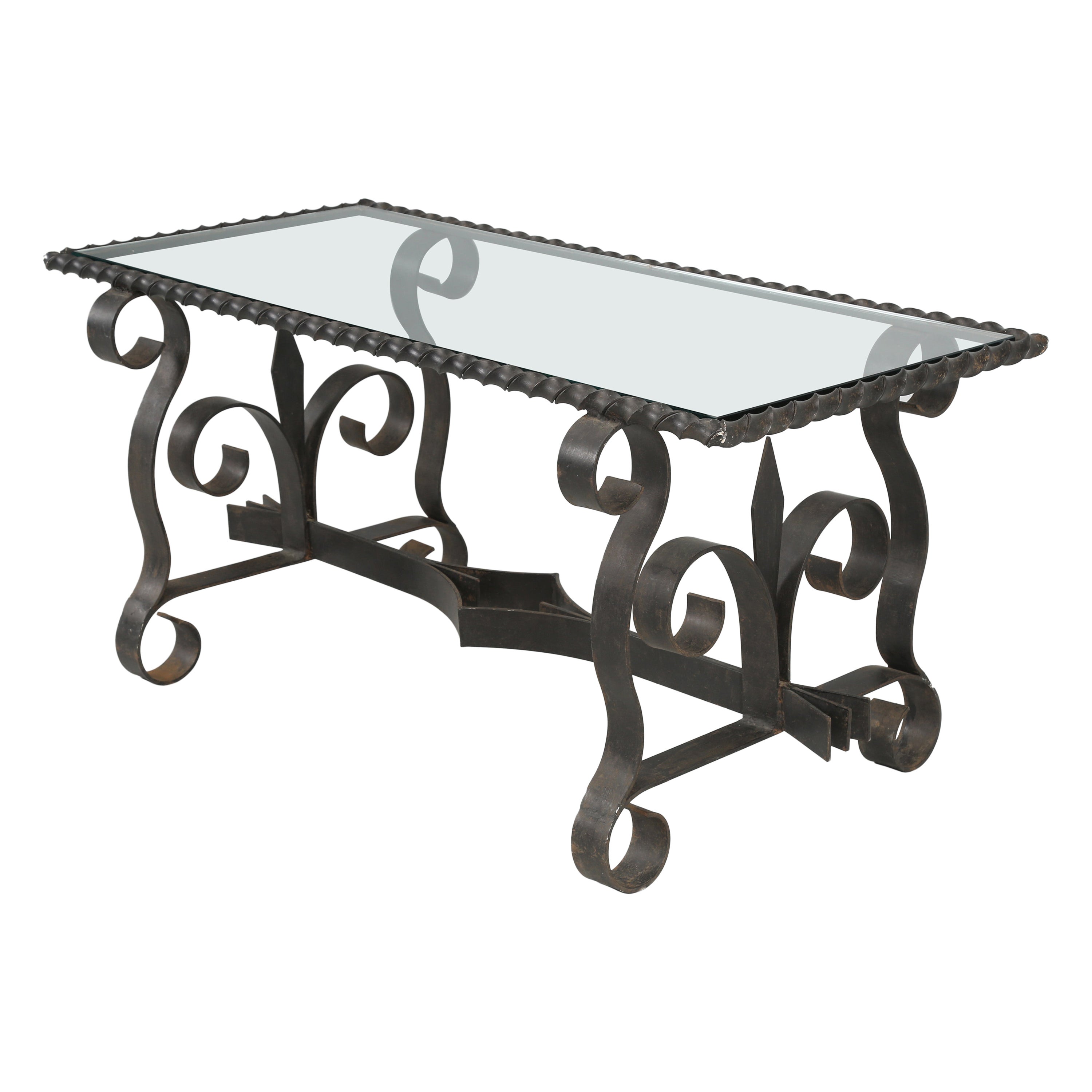 Vintage French Wrought iron and Glass Coffee Table circa 1950's to 1960's For Sale