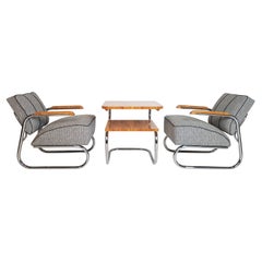 Set of Rare Chrome Armchairs & Table by Hynek Gottwald, 1930's