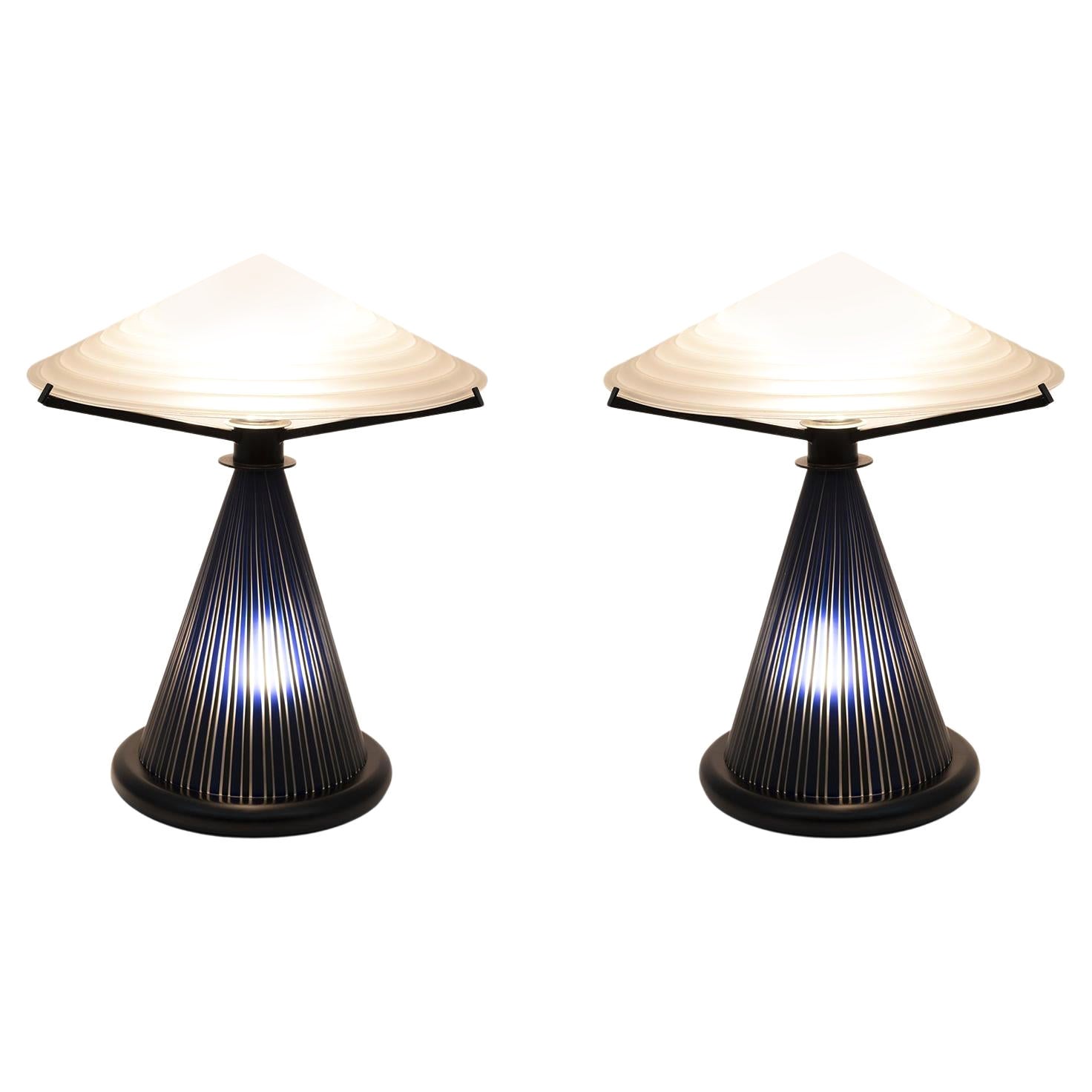 Pair of Post Modern Italian Murano Glass Mushroom Table Lamps, 1980s