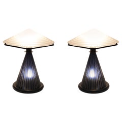 Pair of Post Modern Italian Murano Glass Mushroom Table Lamps, 1980s