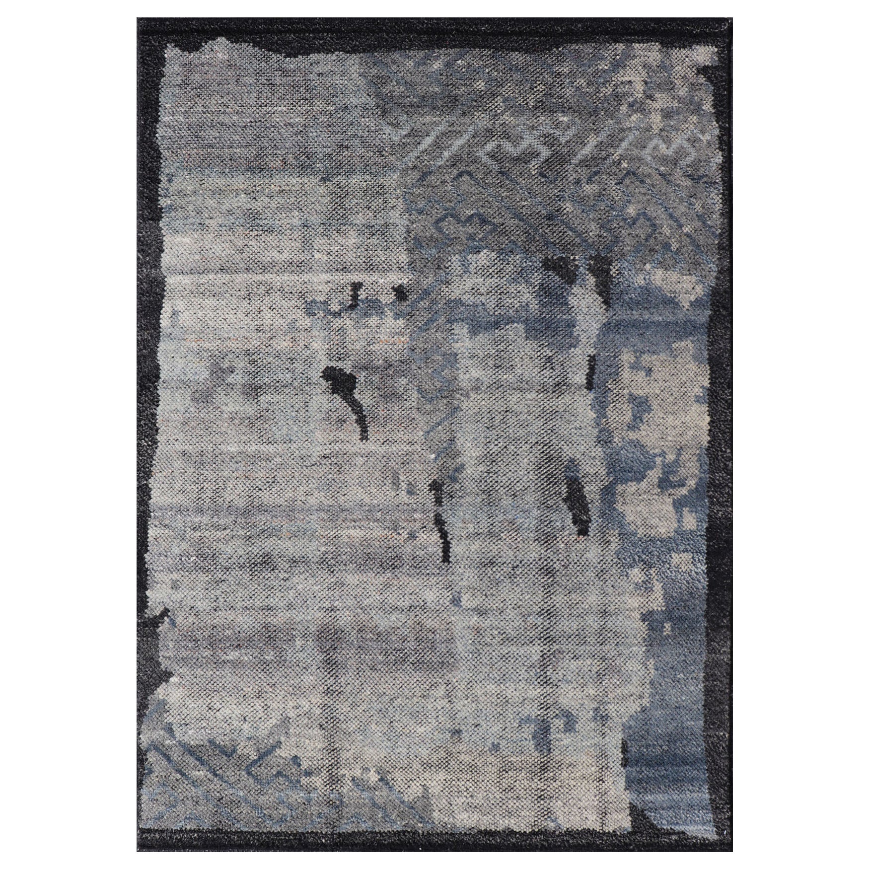 Modern Indian Abstract Small Area Rug in Dark Neutrals and Minimalist Design For Sale