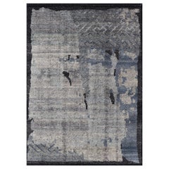 Modern Indian Abstract Small Area Rug in Dark Neutrals and Minimalist Design