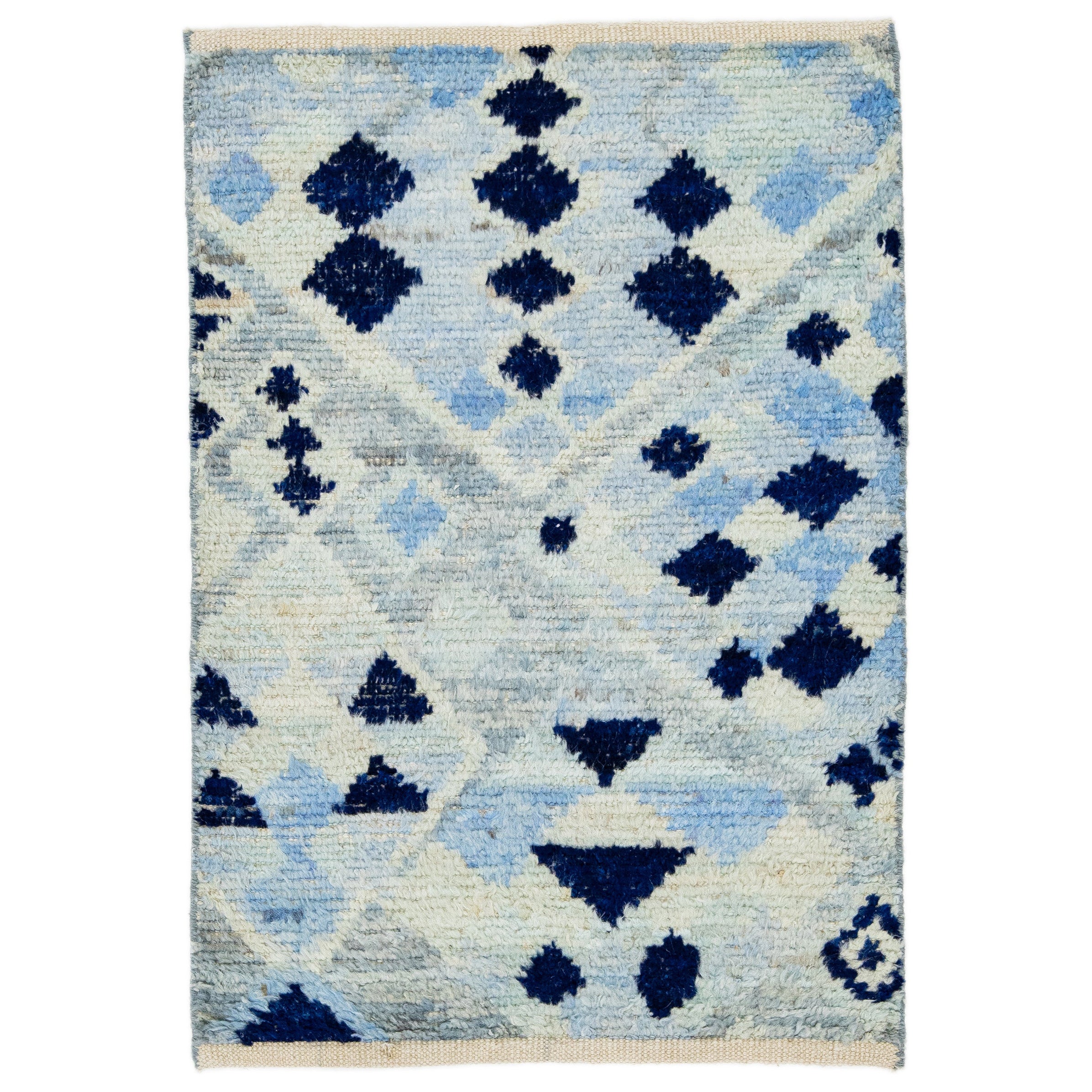 Modern Moroccan Style Blue Handmade Custom Wool Rug