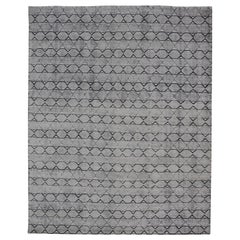 All-Over Geometric Modern Large Rug in Ivory and Black
