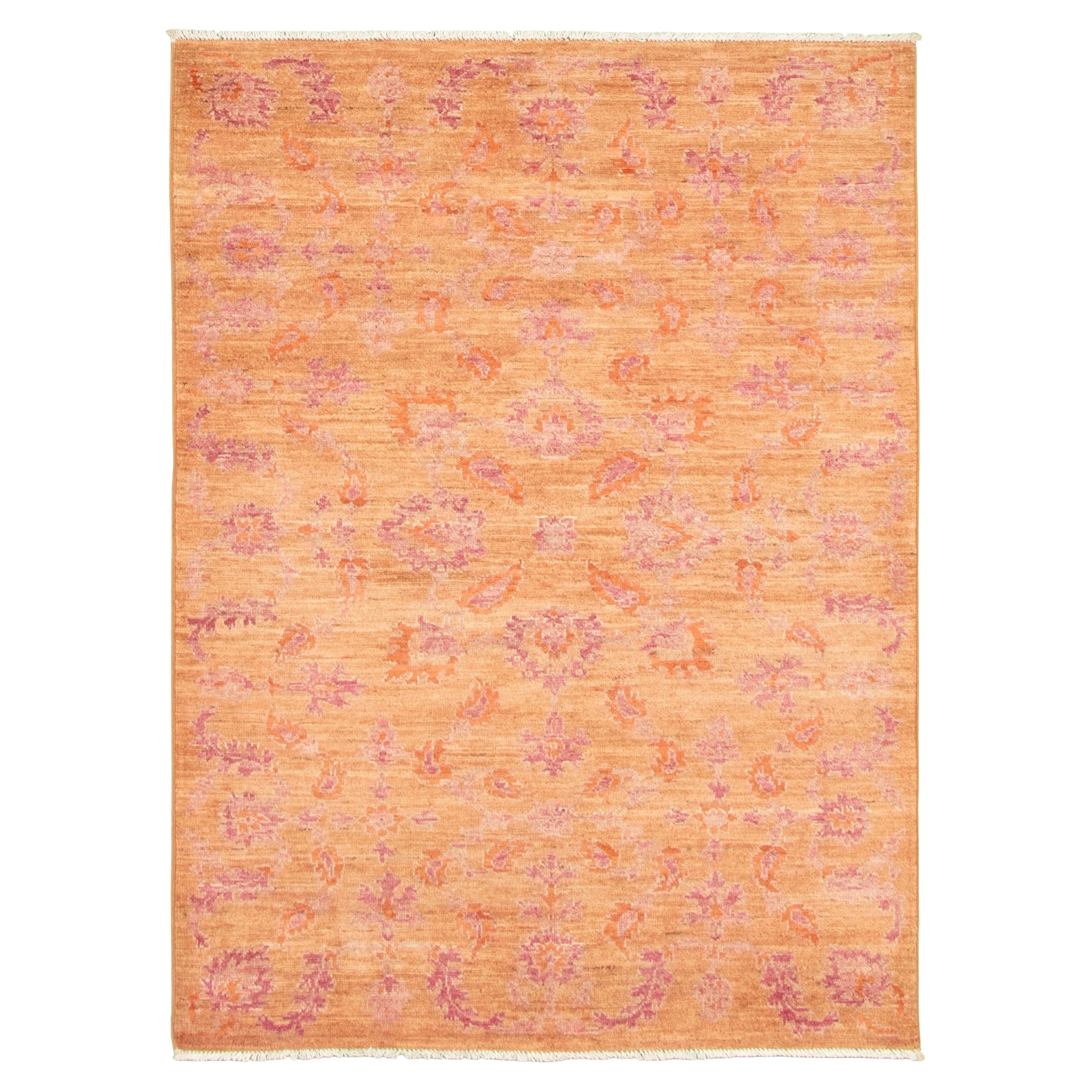 Fine Persian Oushak Rug, Pink & Orange, Transitional Floral Design