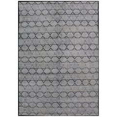 Indischer moderner Teppich in Elfenbein und Schwarz mit geometrischem und minimalistischem Design