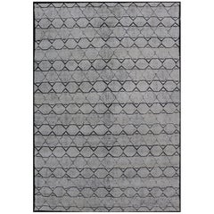 Alfombra india de diseño geométrico y minimalista en marfil y negro