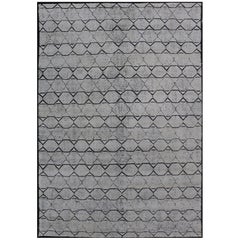 Indian Modern Geometric & Minimal Design Area Rug in Ivory and Black