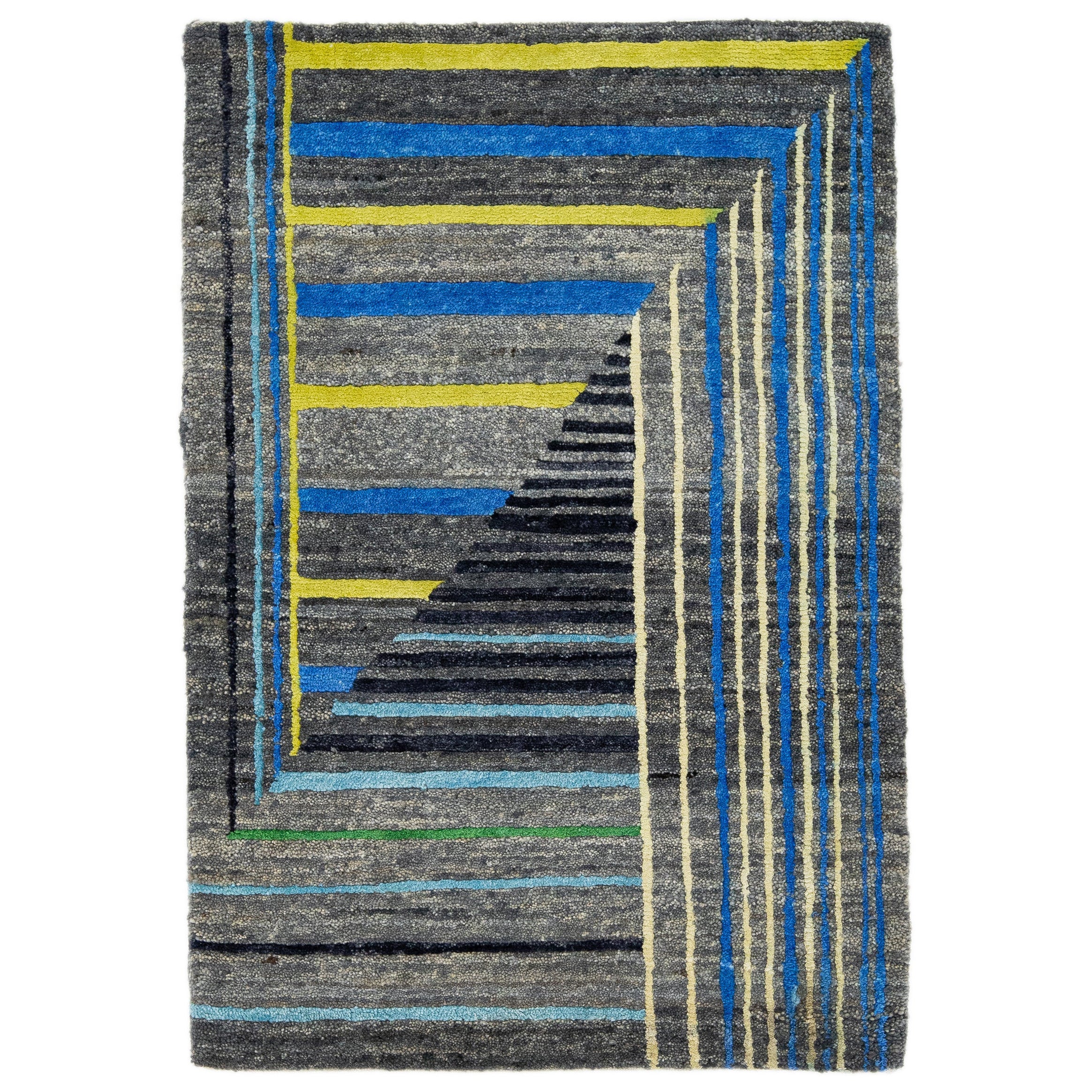 Modern Gray/Blue Handmade Abstract Custom Wool & Silk Rug
