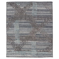 Modern Abstract Rug with Contemporary Design in Blue and Grey's