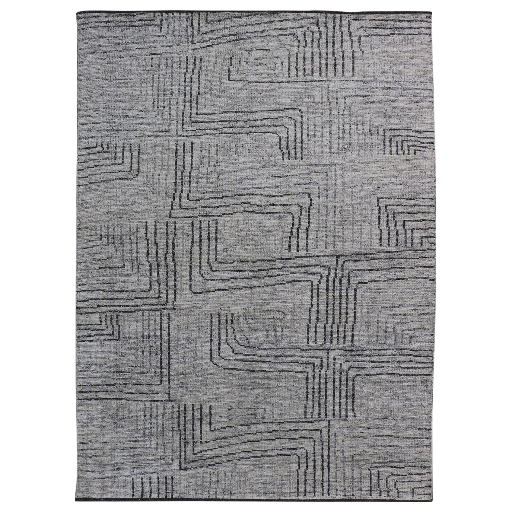 Modern Hand Knotted Design with All Neutral Colored Rug For Sale