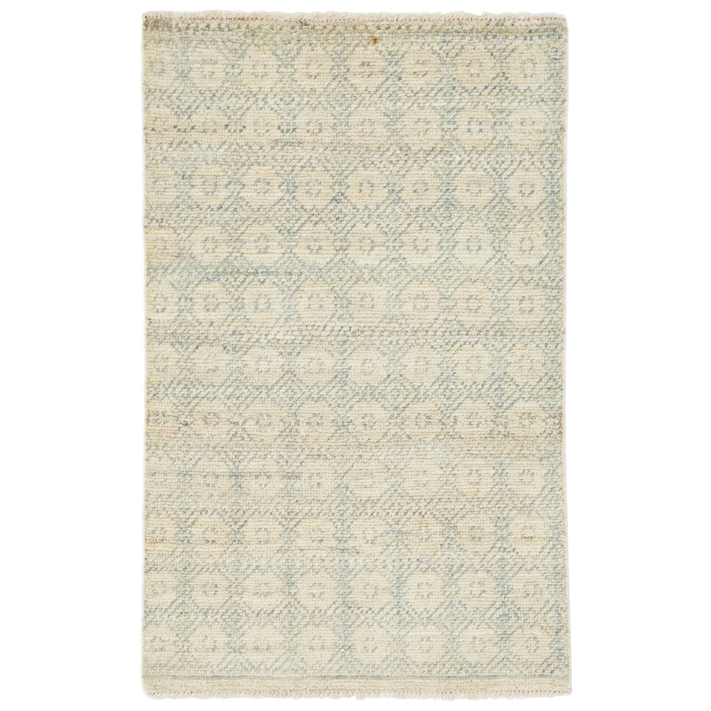 Alfombra moderna de lana beige personalizada geométrica hecha a mano de estilo Khotan