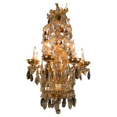 French Large Bronze and Crystal Chandelier by Bagues with Clear, Topaz and Smoke