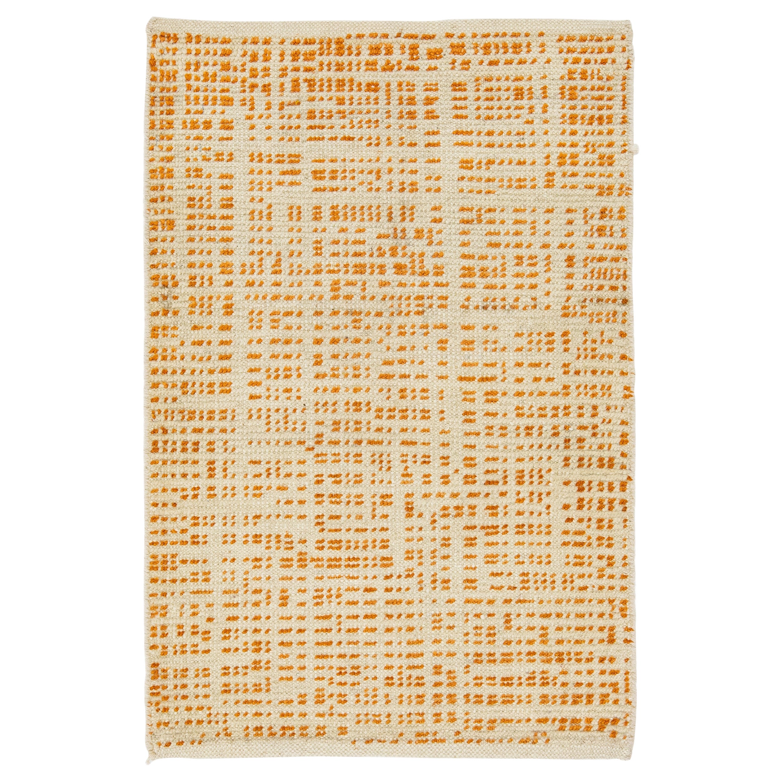 Contemporary Handmade Beige & Orange Allover Custom Wollteppich