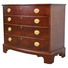 Ethan Allen Georgian Flame Mahogany Bow Front Chest of Drawers, Newly Refinished