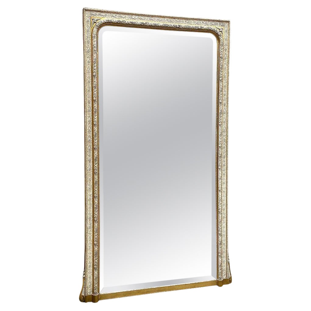 19th Century French Napoleon III Embossed & Gilded Mirror For Sale