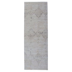 Modern Wide Gallery Runner in Neutrals with Moroccan Design in Cream and Grey