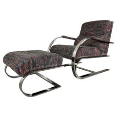 Cantilevered Chrome Lounge Chair and Ottoman
