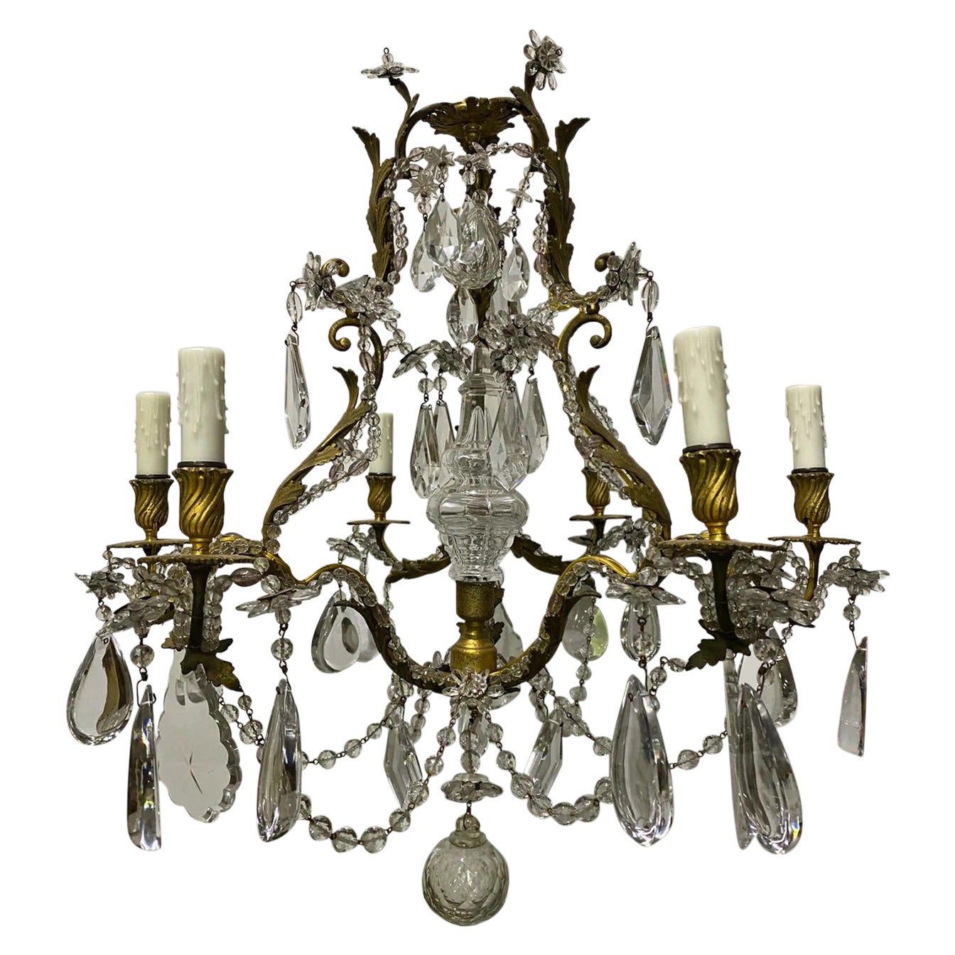 Lampadario a 6 bracci in cristallo italiano