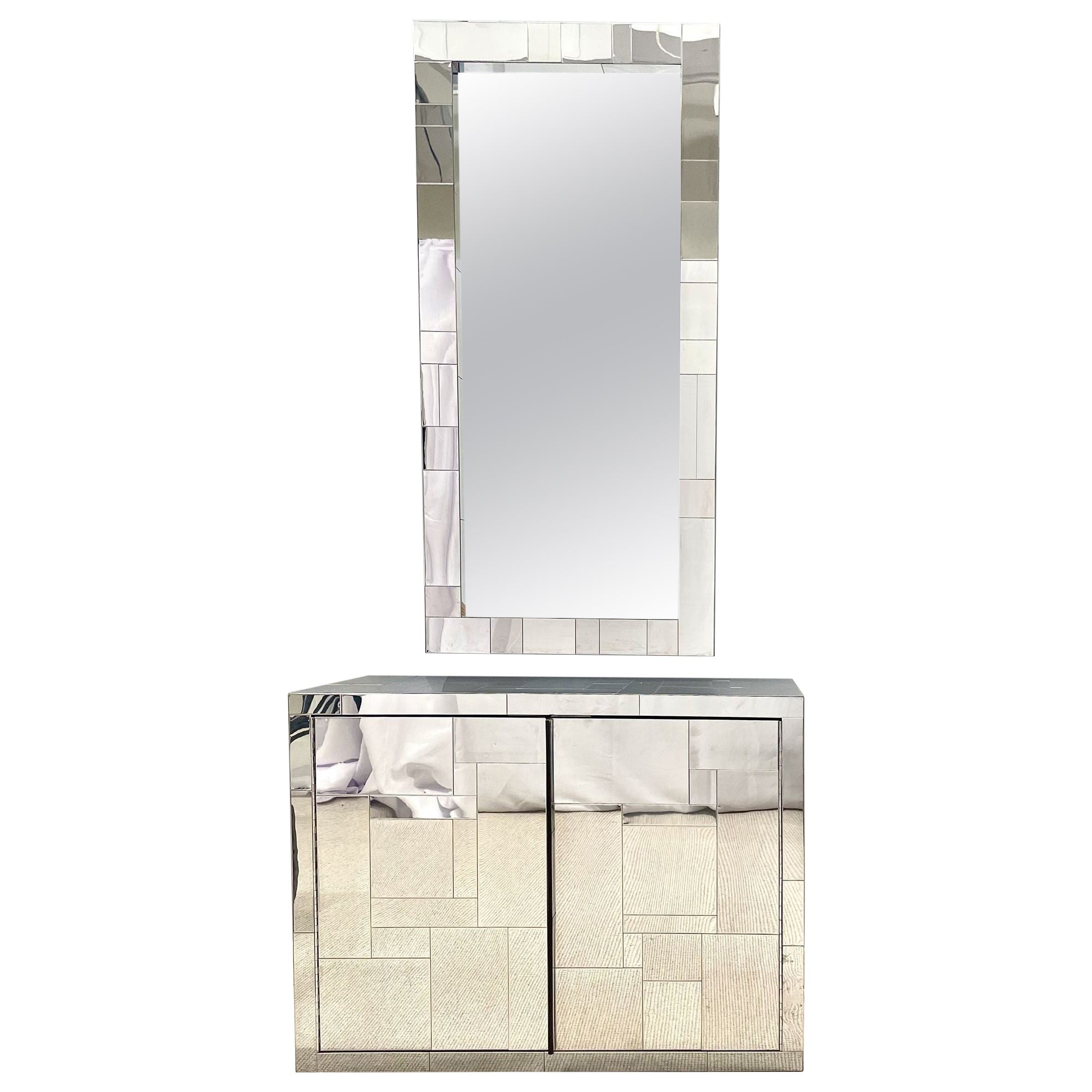 Mid-Century Modern Paul Evans Cityscape Mirrored Cabinet and Mirror, Vanity,