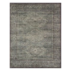 Large Modern Tribal Medallion Khotan in Muted Earthy Green Colors