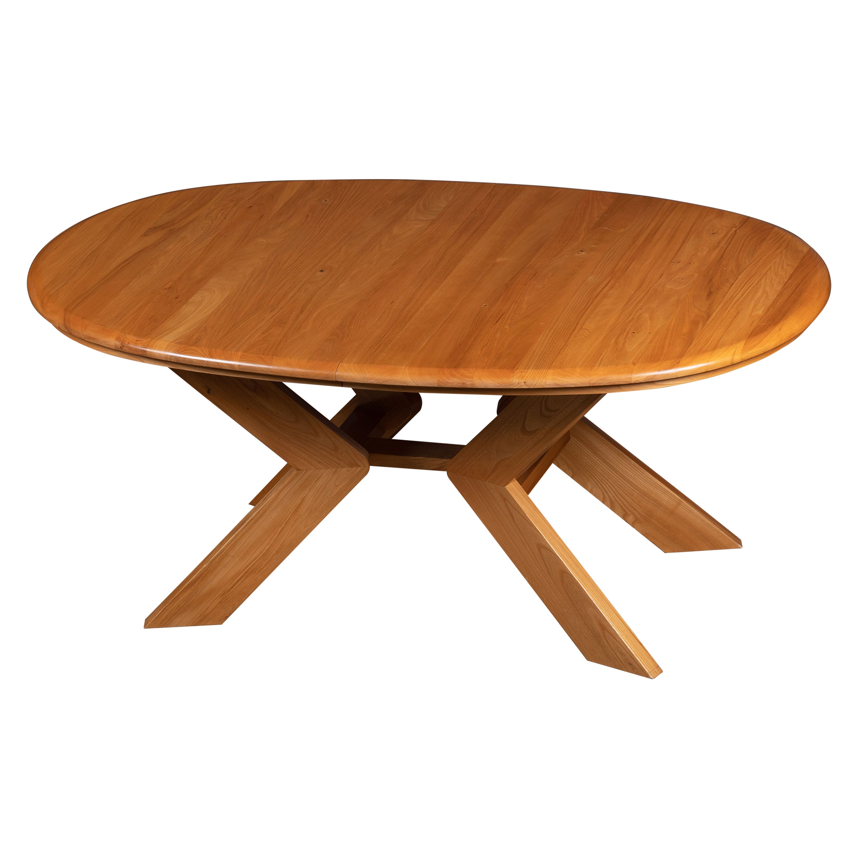 Oval Solid Elm Dining Table, France, 1970