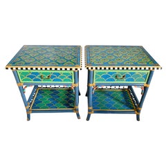 Madras Rattan Accent Tables in the Style of MacKenzie-Childs, a Pair