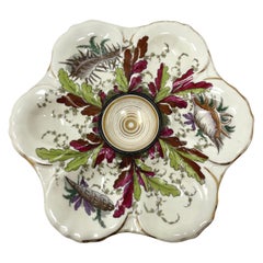 Antique Continental Porcelain Ruby, Gold & Green Oyster Plate, Circa 1890-1910