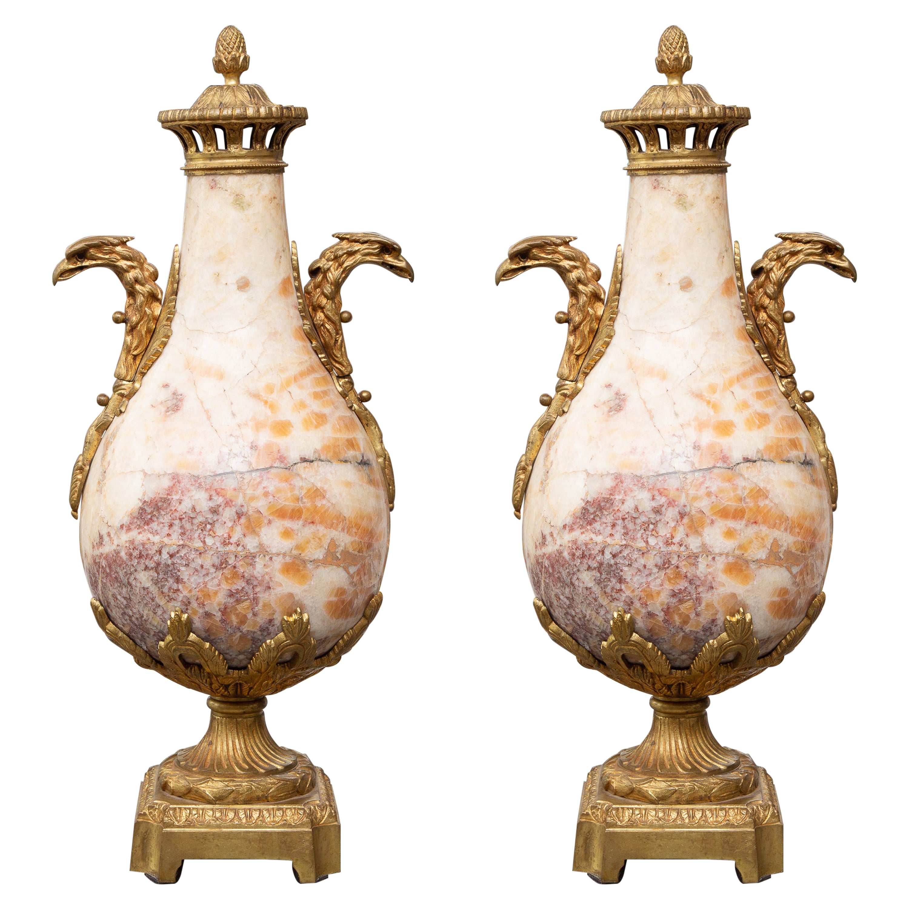 19th Century Pair of French Marble Cassolettes