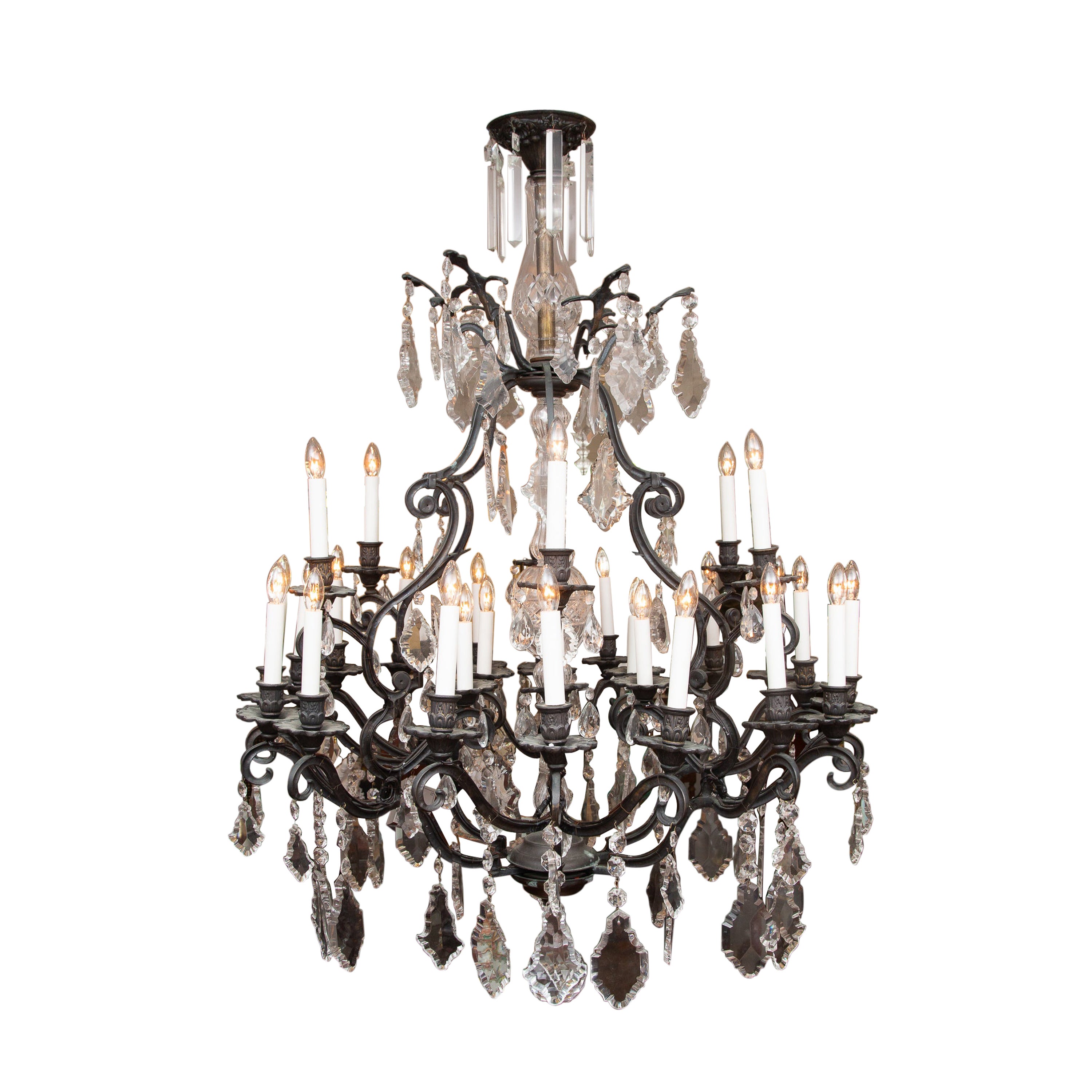 Large Iron and Crystal Hanging Chandelier